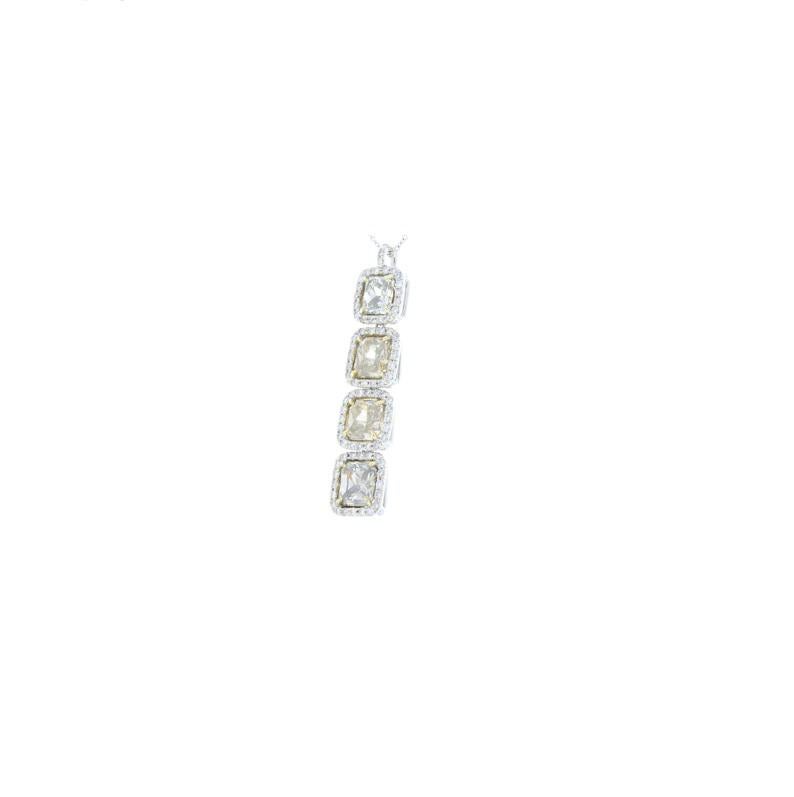 Contemporary GIA Certified 5.02 Carat Total Radiant Cut Fancy Yellow Pendant in White Gold