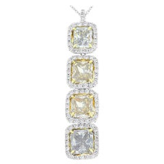 GIA Certified 5.02 Carat Total Radiant Cut Fancy Yellow Pendant in White Gold