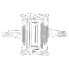 GIA Certified 5.03 Carat Elongated Emerald Cut Platinum Vintage Ring