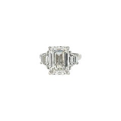 GIA Certified 5.03 Carat Emerald Cut Diamond Three Stone Ring