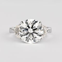 GIA Certified 5.03 Carat J/VVS1 Round Cut Diamond Ring Half Moon Cut Side Stones