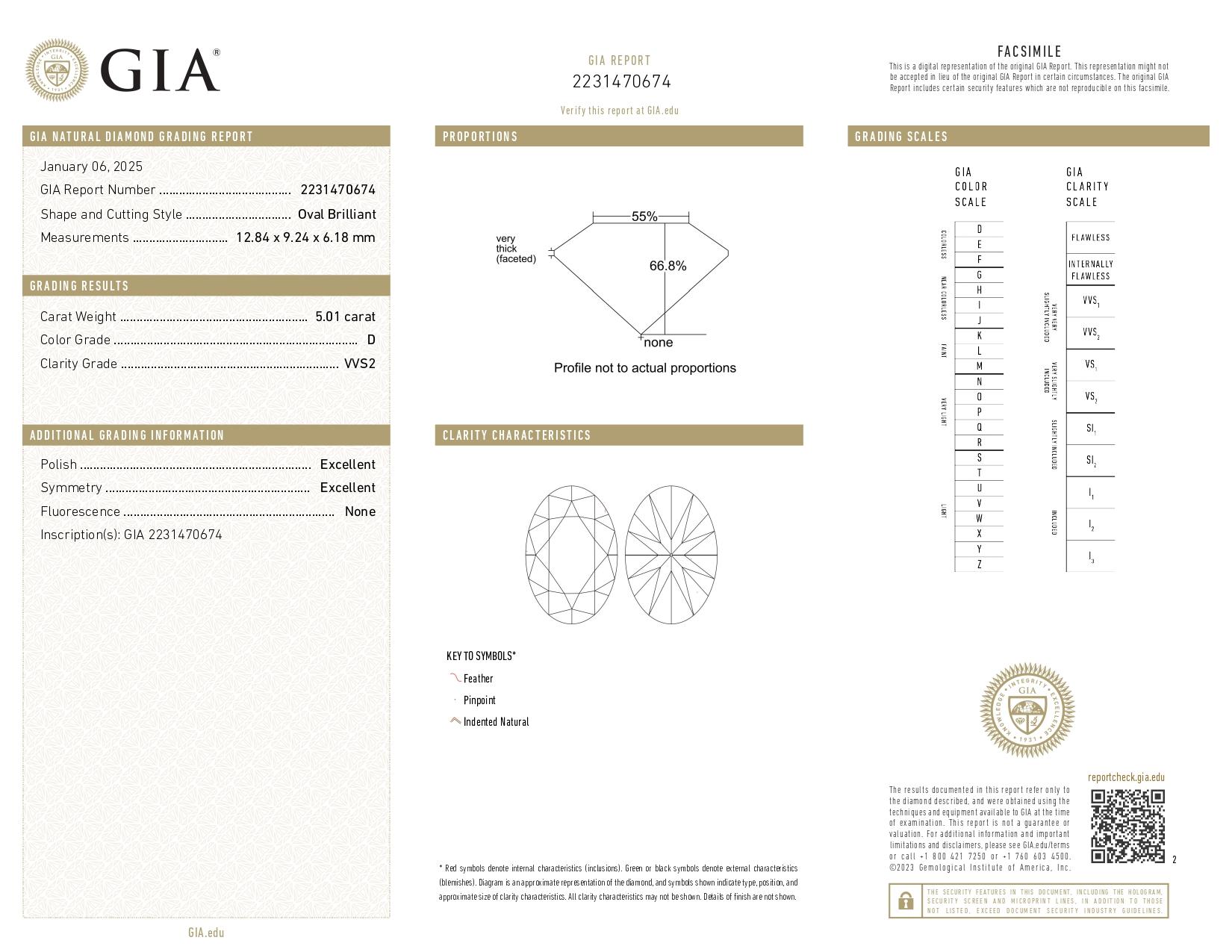 GIA Certified 5.03 Carat Oval Cut Diamond D Color VVS2 Clarity in 18K White Gold In New Condition For Sale In Chicago, IL