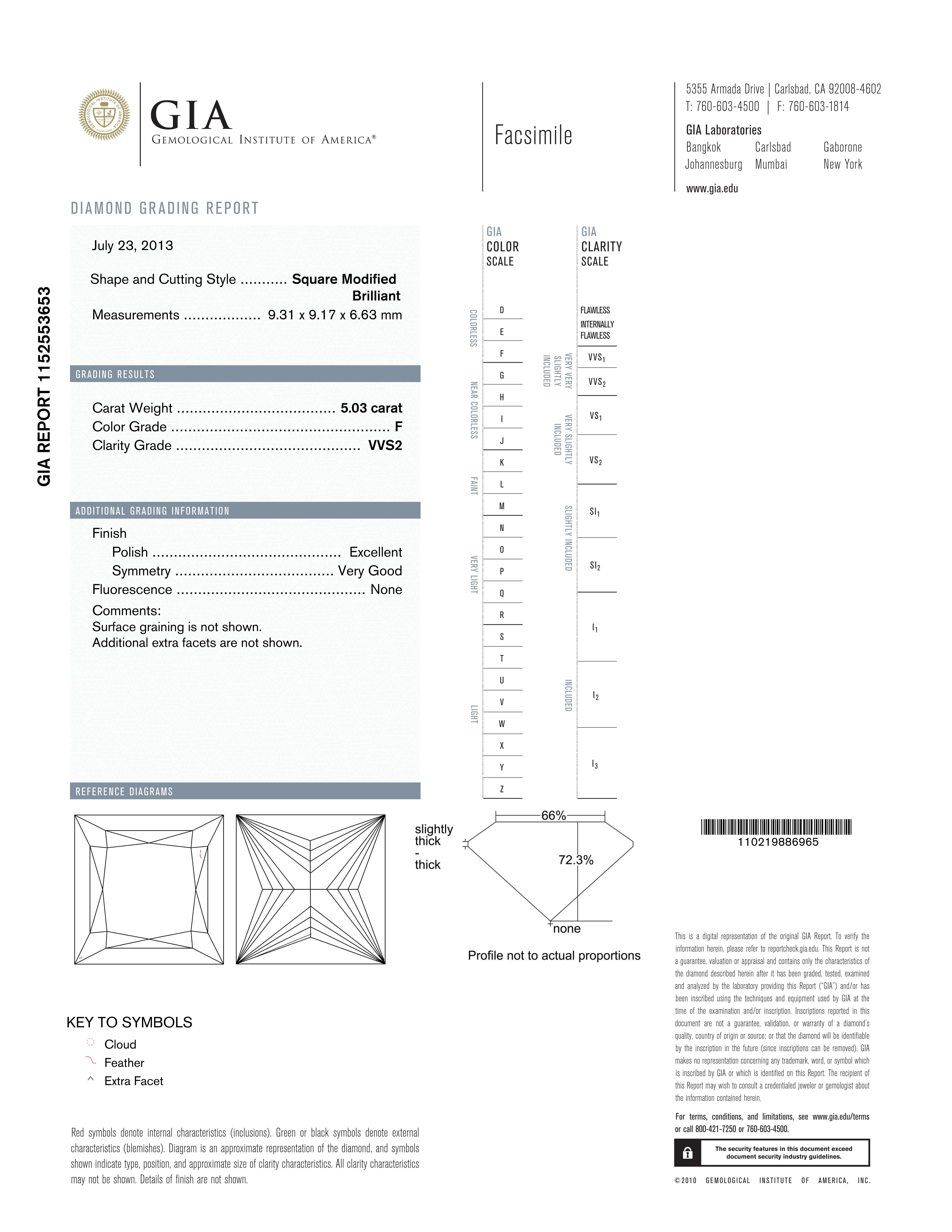 Taille princesse Diamant certifié GIA de 5.03 carats de taille Princesse avec diamant Trillion en platine en vente