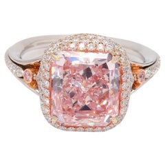 GIA Certified 5.03 Carat Radiant Cut Pink Type2A Diamond Ring