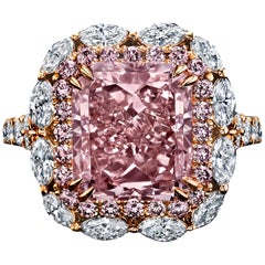 GIA Certified 5.03 Carat Radiant Fancy Light Pink Diamond Ring