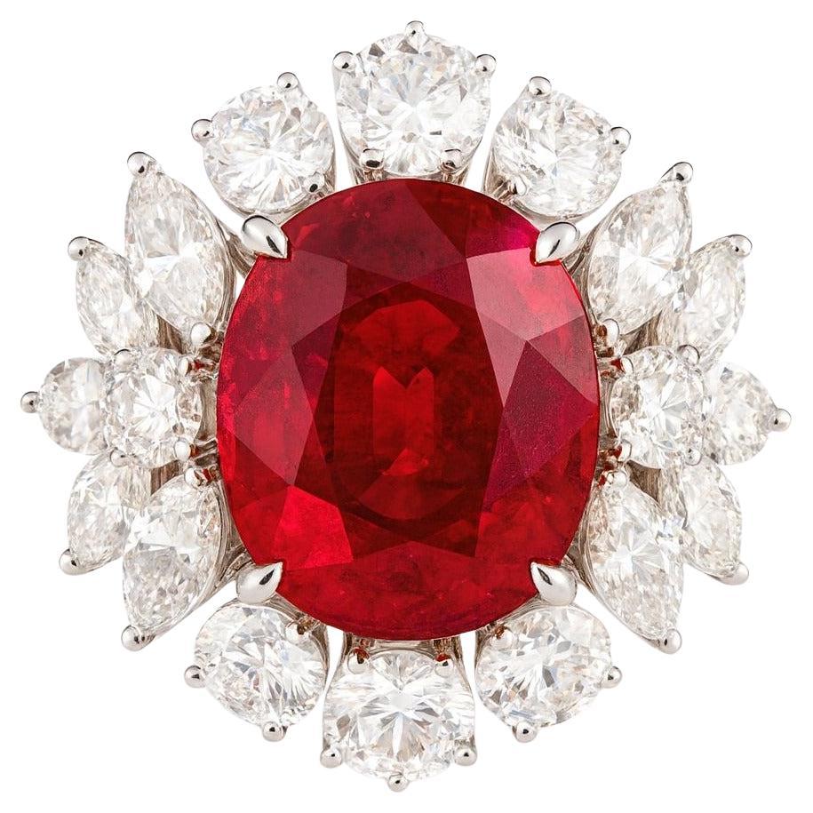 GIA-zertifiziert 5,03 Karat lebendige rote natürliche Rubin und Diamant-Ring im Angebot