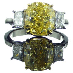 GIA Certified 5.03 ct Cushion Fancy Intense Yellow VS1 Platinum 950 Ring
