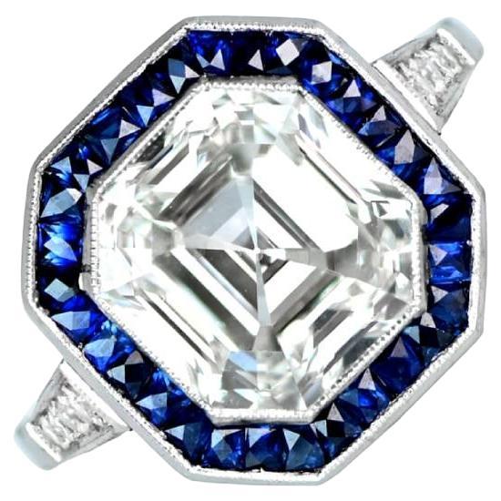 GIA-Certified 5.03ct Asscher Cut Diamond and Sapphire Engagement Ring For Sale