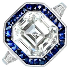 GIA-Certified 5.03ct Asscher Cut Diamond and Sapphire Engagement Ring