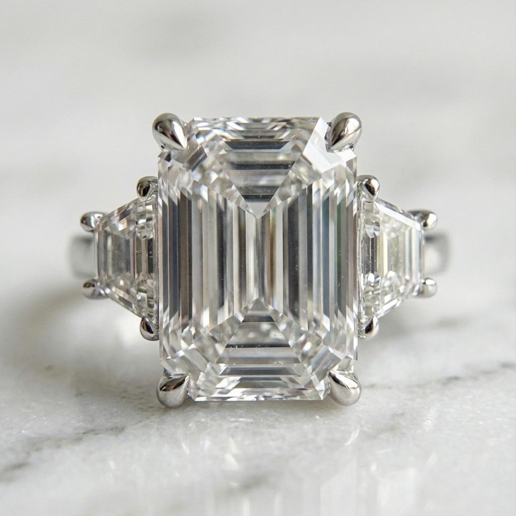 GIA-zertifizierter 5,04-Karat-Diamant im Smaragdschliff, bewertet mit der Farbe D und lupenreiner Reinheit - die höchstmögliche Kombination von Farbe und Reinheit. Mit den Maßen 11,55 × 8,07 × 5,47 mm weist der Diamant eine ausgezeichnete Politur,