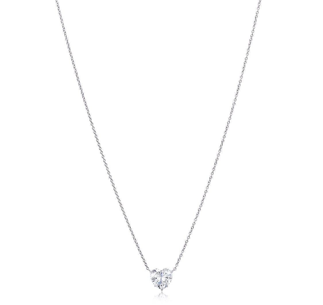Exquisite diamond heart shape pendant necklace.
This dazzling heart shape diamond weighing 2.01 carat is graded by the GIA H in color VS2 clarity. This diamond Is special and unique for being perfectly cut with an exceptional flow of translucency