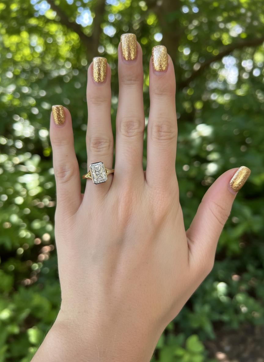 GIA zertifiziert 5,04 Karat Radiant Cut Diamant Zwei-Ton-Lünette Set Ring (Art déco) im Angebot