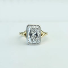 GIA Certified 5.04 Carat Radiant Cut Diamond Two-Tone Bezel Set Ring