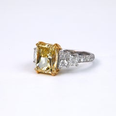 GIA Certified 5.04 Fancy Yellow Radiant Cut Diamond Engagement Ring