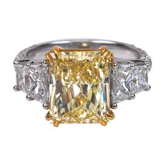 GIA Certified 5.04 Fancy Yellow Radiant Cut Diamond Engagement Ring