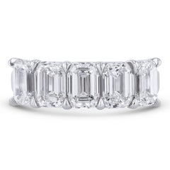 GIA Certified 5.04ct 5 Emerald Cut Diamond Platinum Band Ring