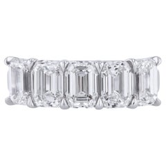 GIA Certified 5.04ct 5 Emerald Cut Diamond Platinum Band Ring