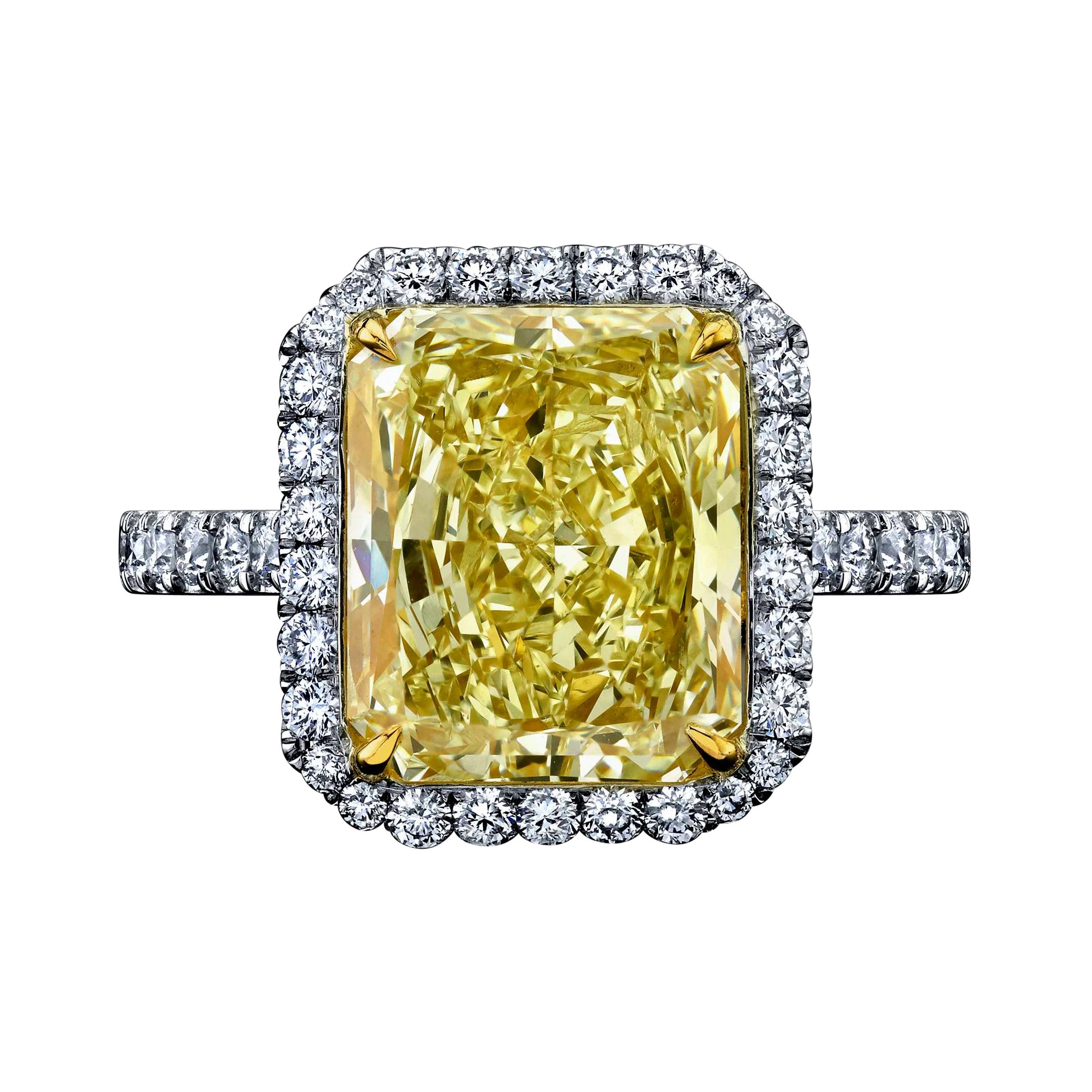 EGL Certified 5.04ct Radiant Fancy Yellow Diamond Ring For Sale