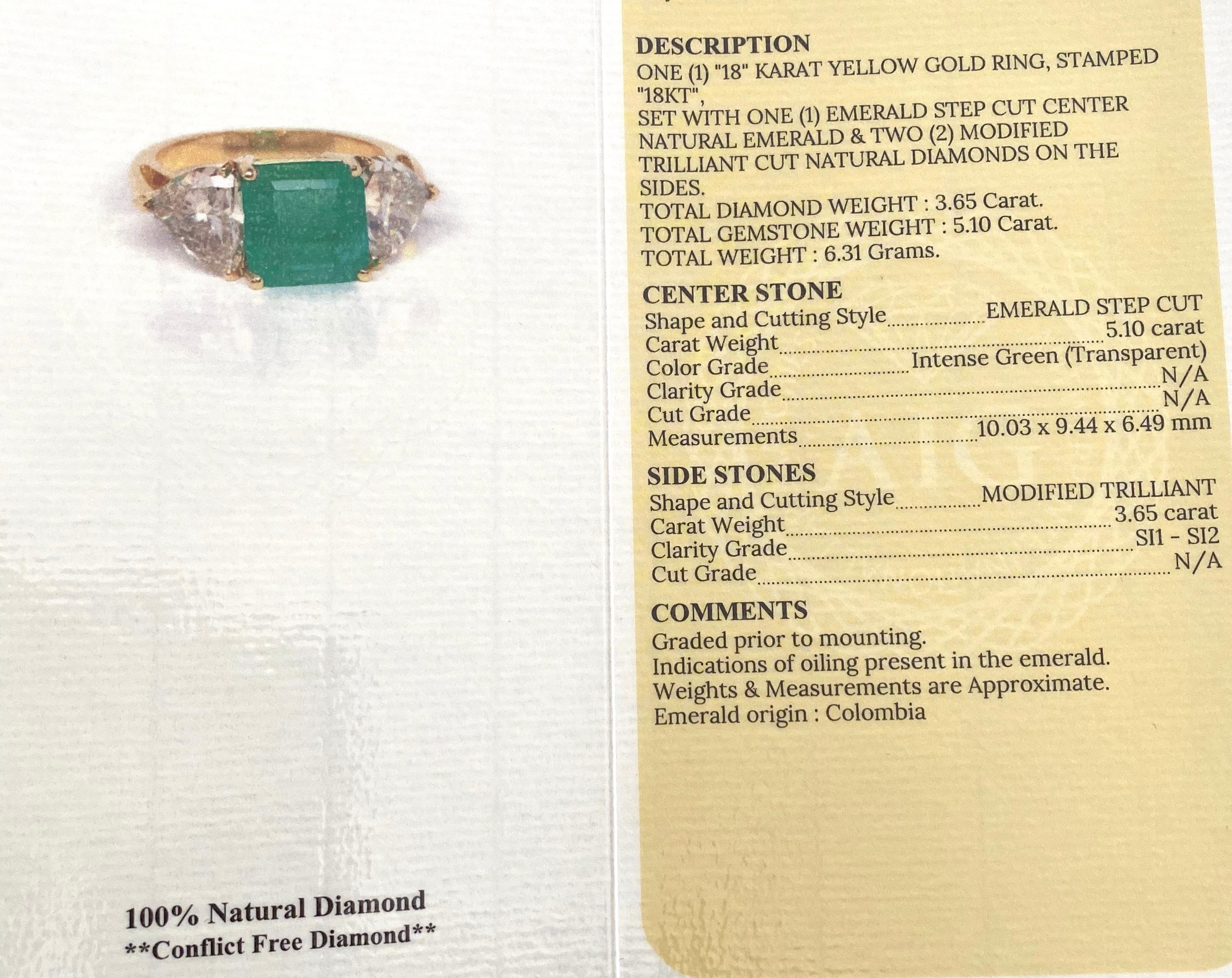 GIA Certified 5.05 Carat Colombian Emerald 'Munzo mine' 2 Diamonds 3.65 Carat In New Condition For Sale In Heerlen, NL