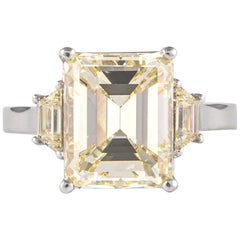 GIA Certified 5.05 Carat Emerald Cut Diamond Three-Stone Ring 18 Karat