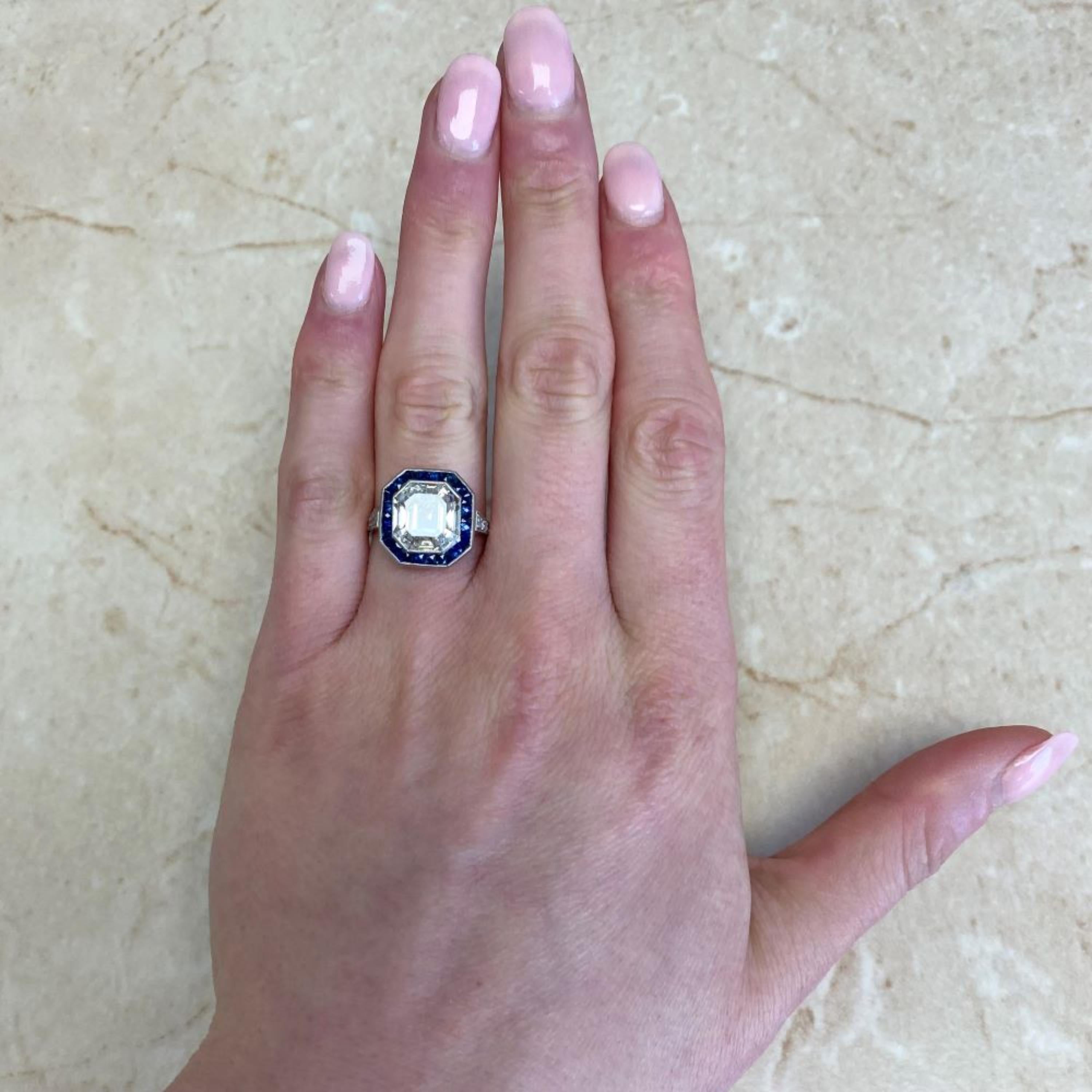GIA Certified Giant 5.06 Carat Asscher Cut Halo Diamond Sapphire Engagement Ring In New Condition For Sale In Orlando, Florida