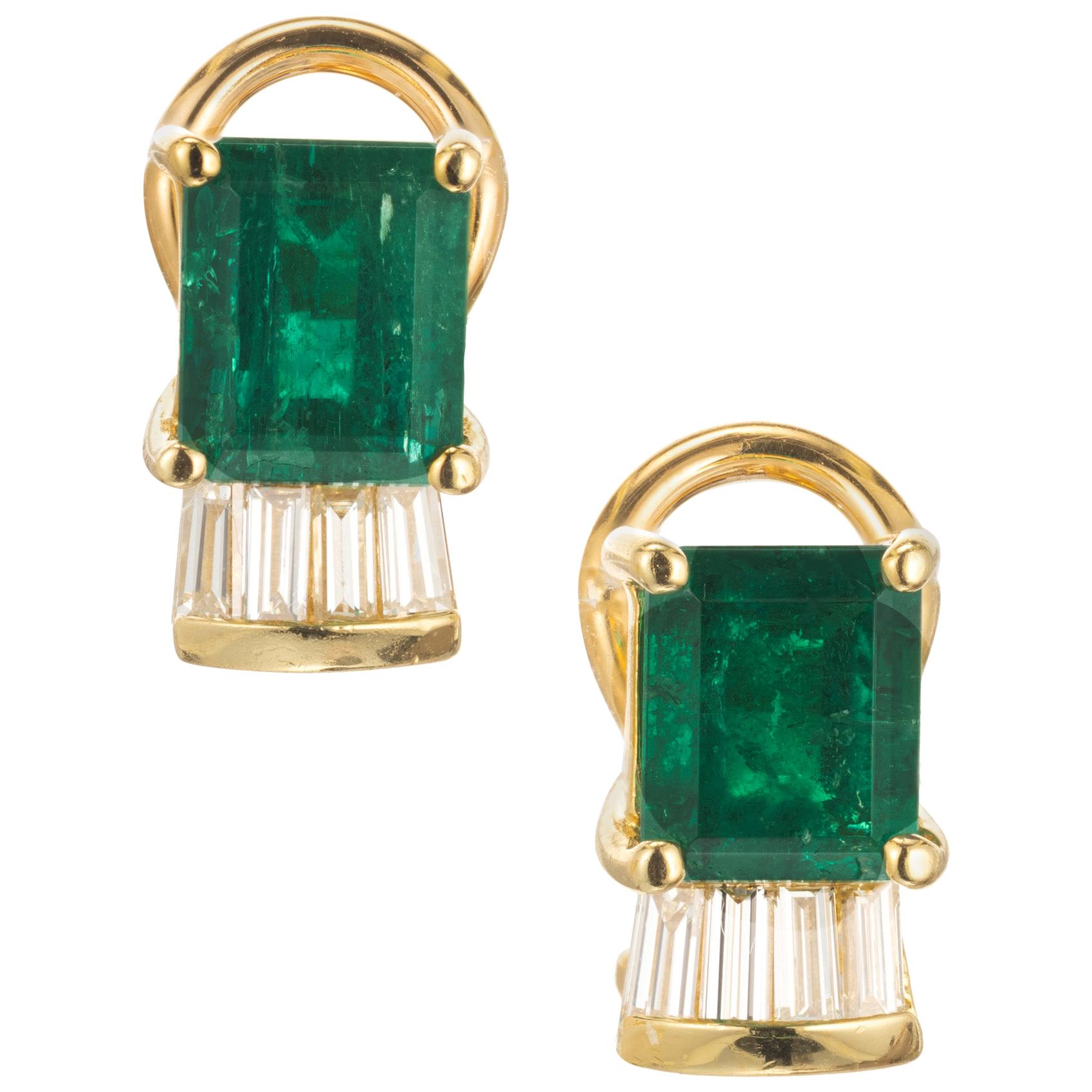 GIA Certified 5.06 Carat Emerald Diamond 18 Karat Yellow Gold Clip Post Earrings