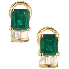 GIA Certified 5.06 Carat Emerald Diamond 18 Karat Yellow Gold Clip Post Earrings