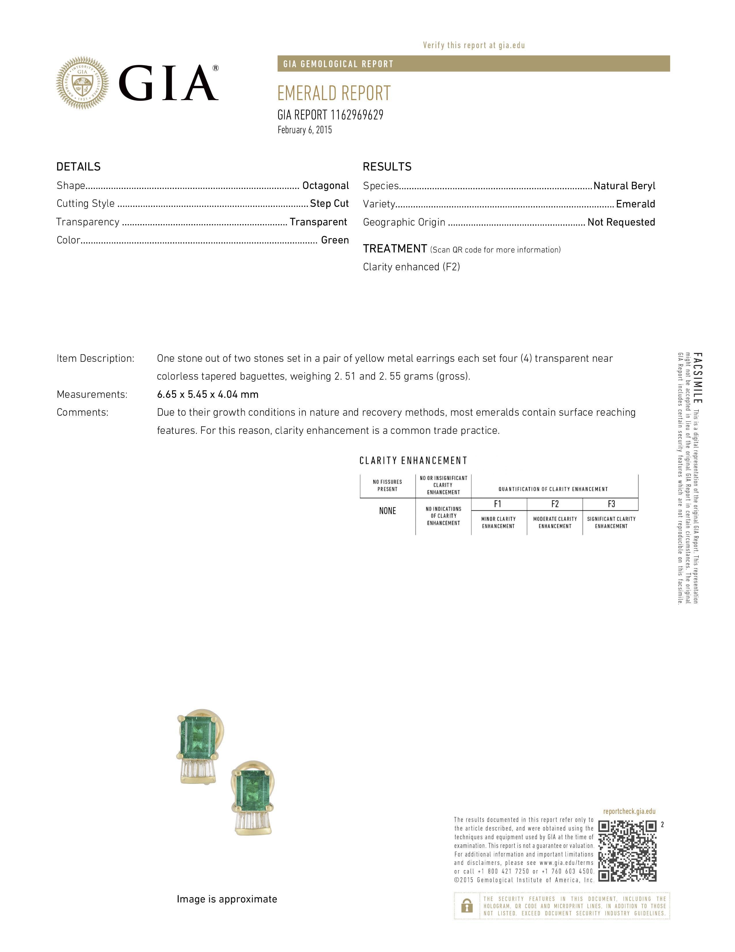 GIA Certified 5.06 Carat Emerald Diamond 18 Karat Yellow Gold Clip Post Earrings 1