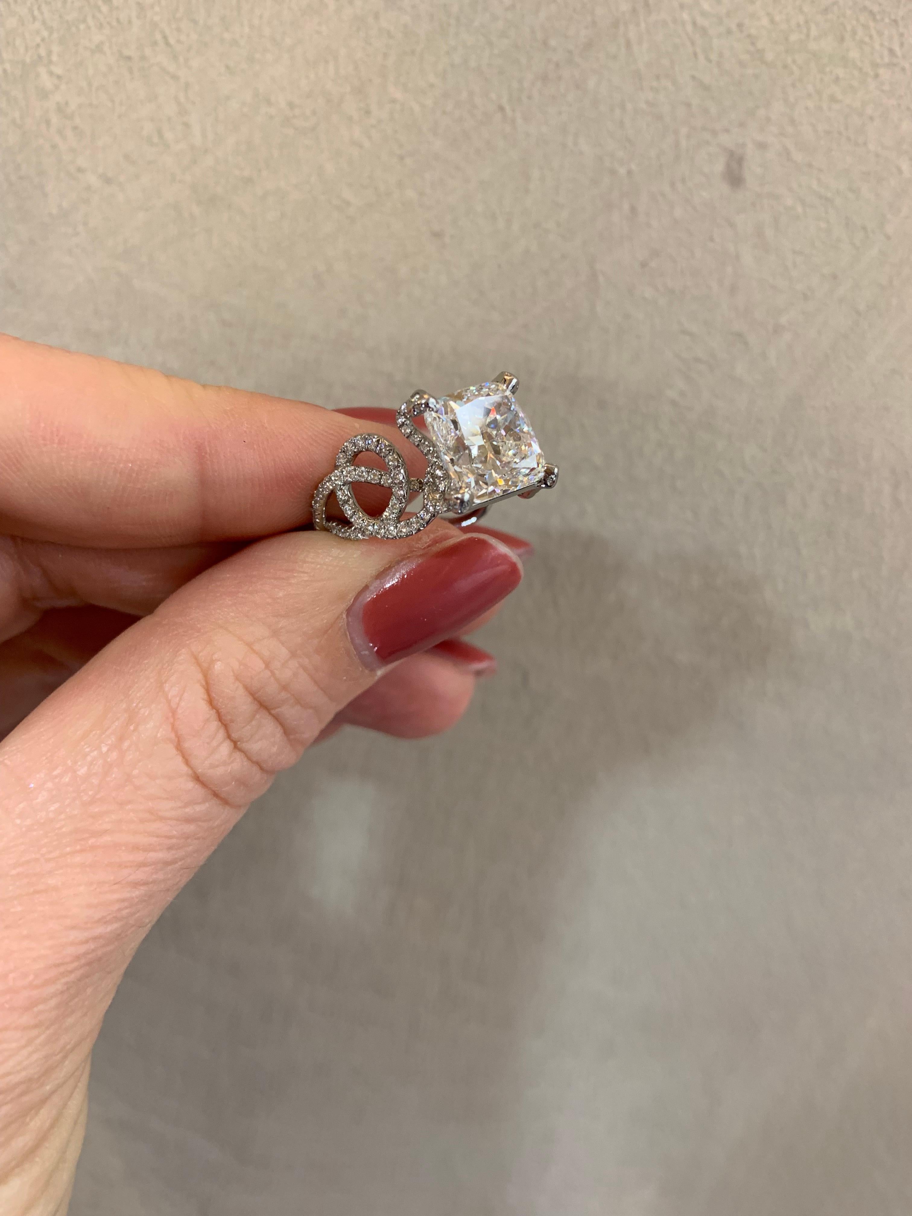 Women's GIA Certified 5.06 Carat F/VS1 Diamond Cushion Cut Engagement Ring For Sale