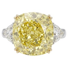 GIA Certified 5.06 Carat Fancy Yellow Cushion Cut Diamond Ring with Trillion