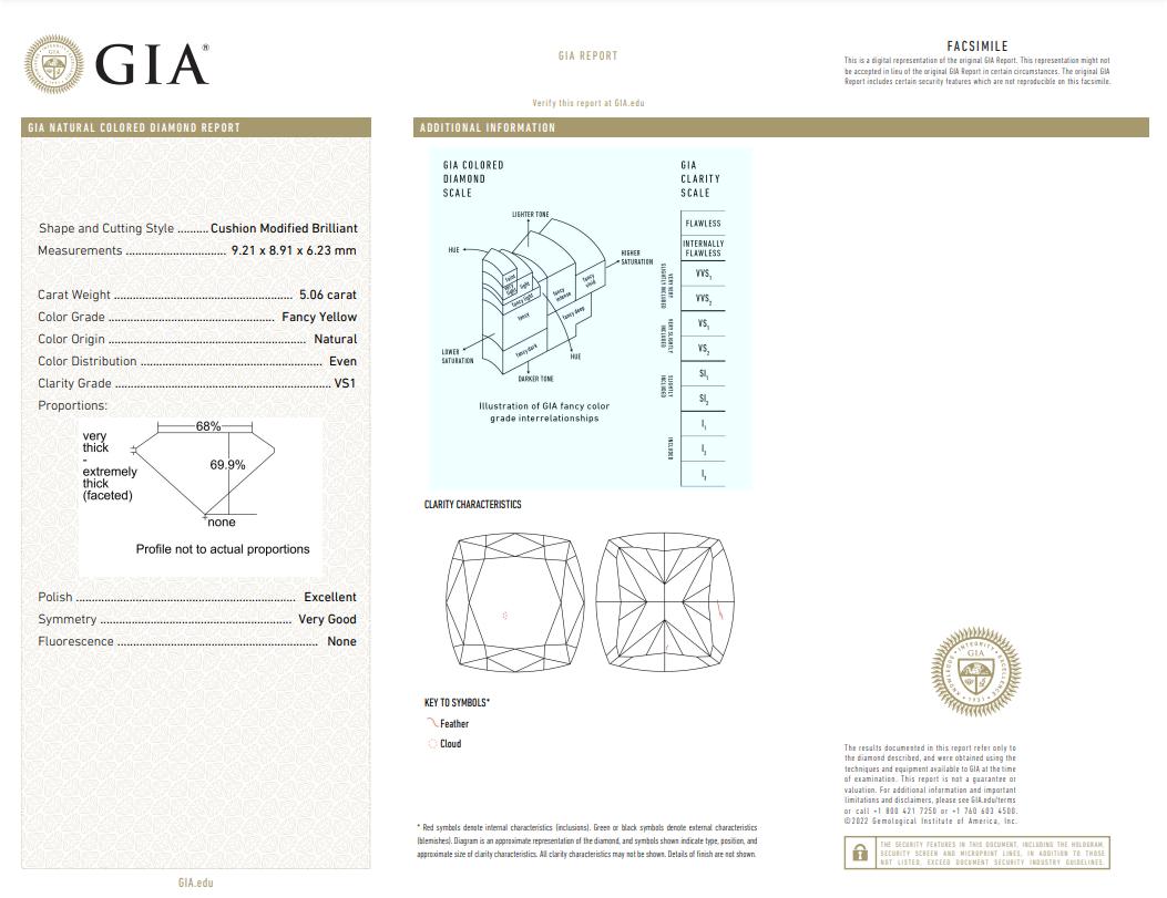GIA Certified 5.06 Carat Fancy Yellow Diamond Ring with Trillion Diamond In New Condition For Sale In Chicago, IL