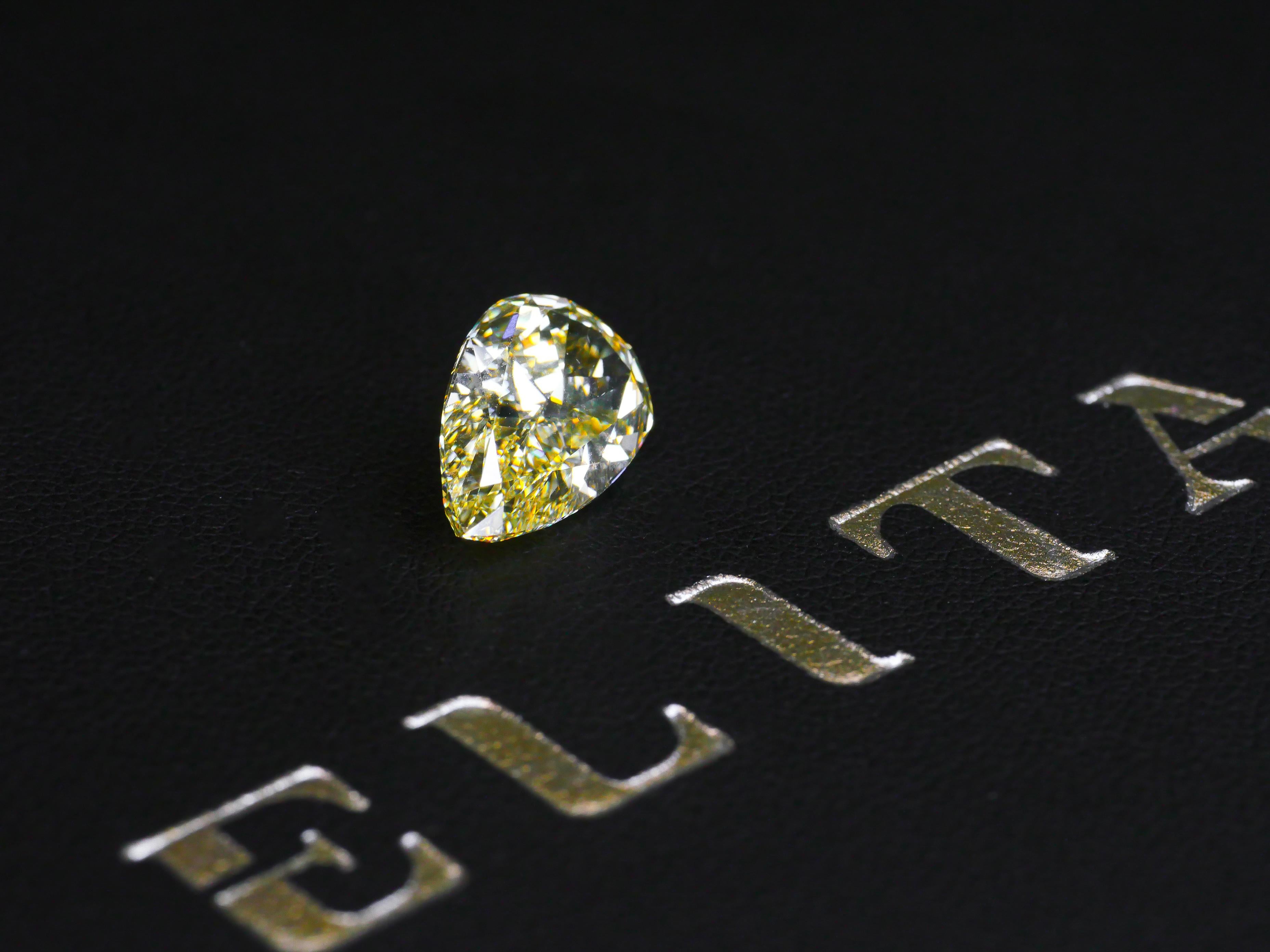 GIA Certified 5.06 Carat Fancy Yellow Pear Cut Diamond

Coloured diamonds are enormously rare, and ELITA DIAMONDS endeavours to discover the rarest of all – those displaying remarkably vibrant, Fancy Vivid hues. Our full spectrum of yellow diamonds,