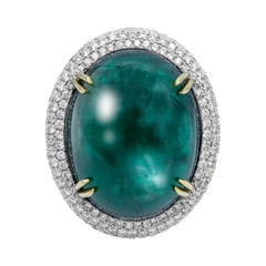 GIA Certified 50.6 Carat Oval Emerald Cabochon Diamond Cocktail Ring
