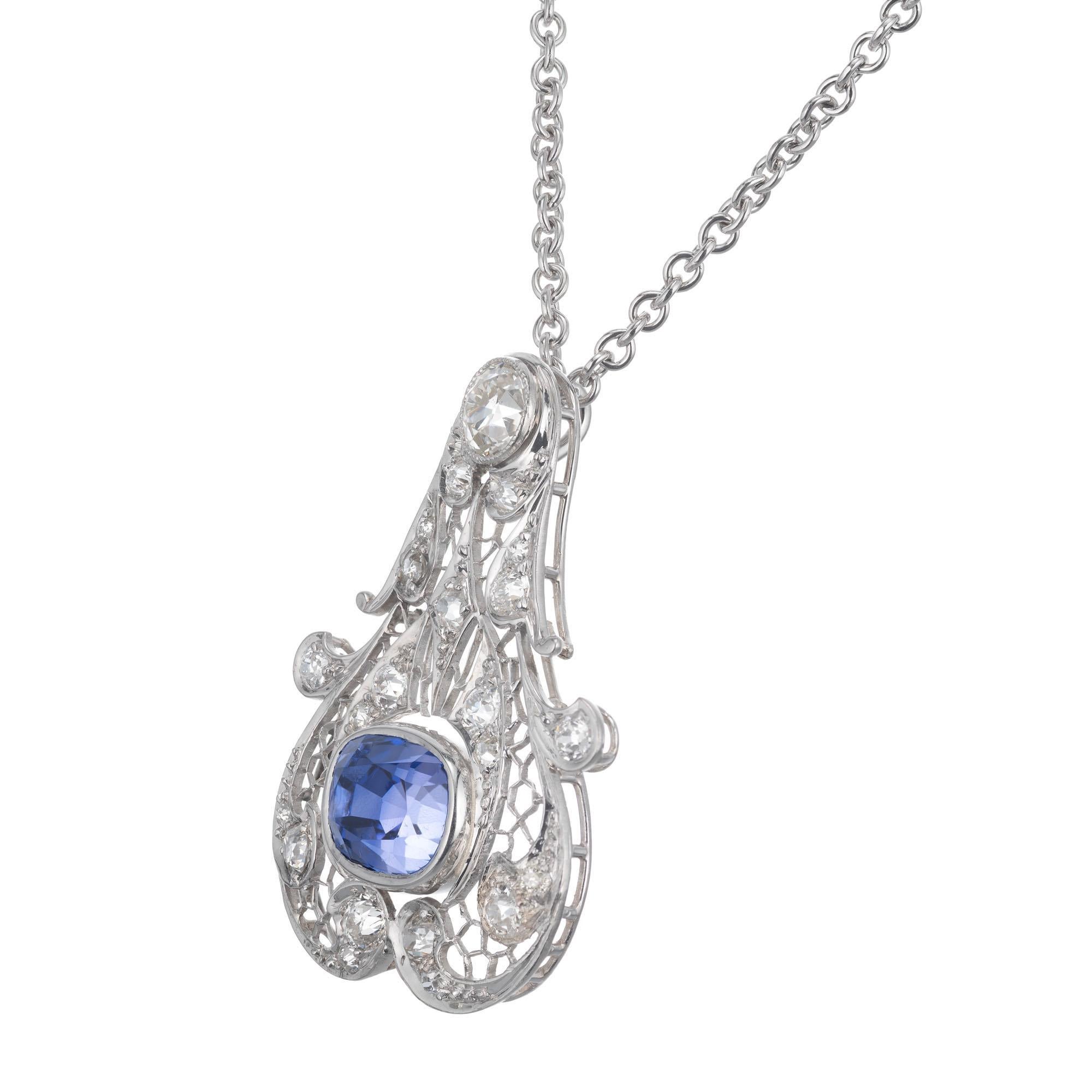GIA Certified 5.07 Blue Sapphire Diamond Platinum Art Deco Pendant ...
