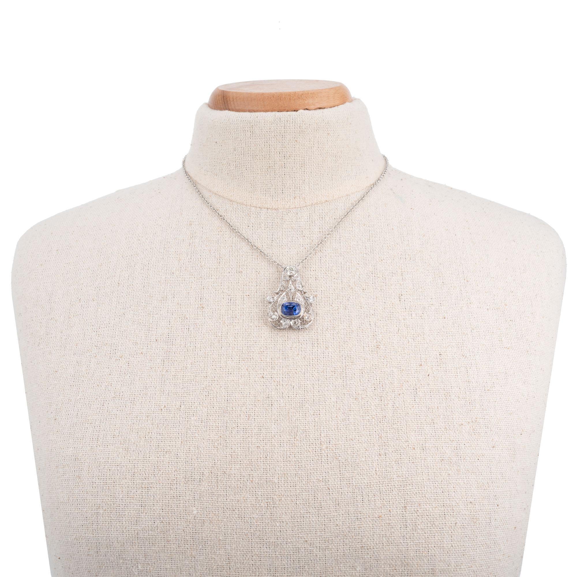 GIA zertifiziert 5,07 Blauer Saphir Diamant Platin Art Deco Anhänger Halskette Damen im Angebot