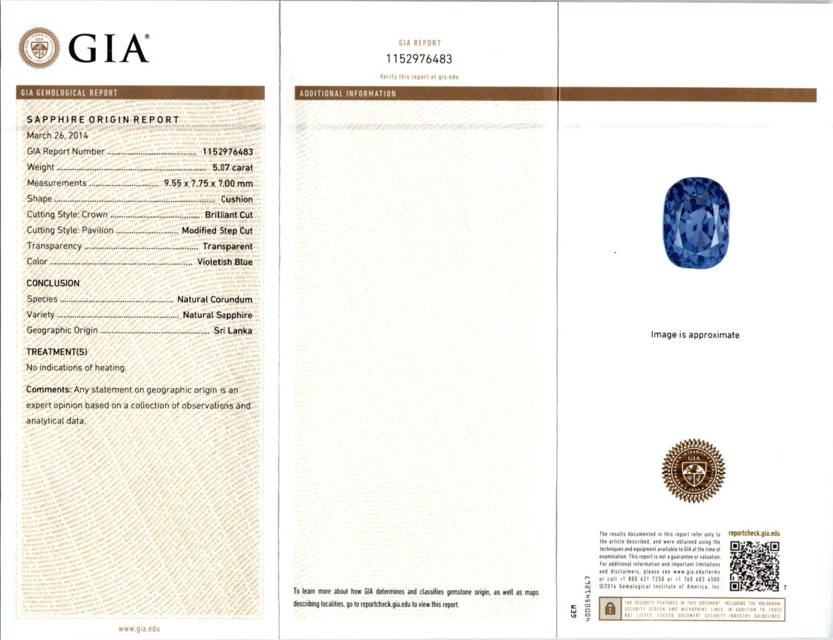GIA zertifiziert 5,07 Blauer Saphir Diamant Platin Art Deco Anhänger Halskette im Angebot 1