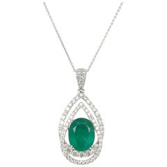 GIA Certified 5.07 Carat Oval Cut Emerald Diamond Pendant Necklace