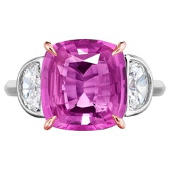 GIA Certified 5.07 Carat Pink Sapphire and 0.84 Carat Half Moon Diamond Ring