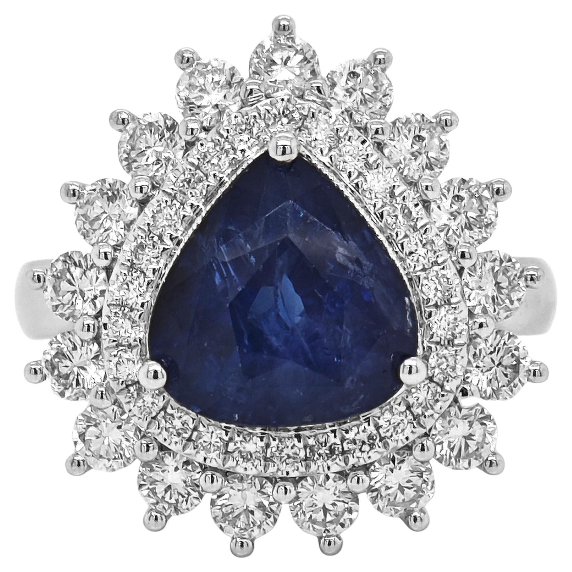 GIA Certified 5.07 Carat Sapphire and White Diamond White Gold Ring