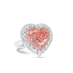 GIA Certified 5.07ctw Heart Cut Pink Cocktail Halo Pendant Ring
