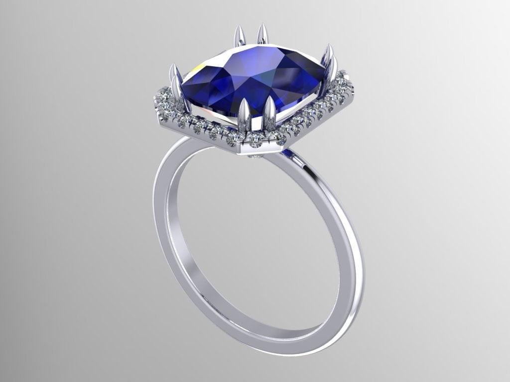Cushion Cut GIA Certified 5.08 Carat Cushion Blue Sapphire Diamond Halo Platinum Ring For Sale