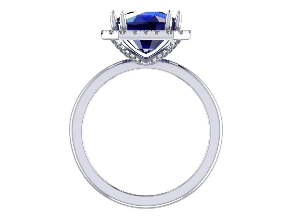 GIA Certified 5.08 Carat Cushion Blue Sapphire Diamond Halo Platinum Ring In New Condition For Sale In Rome, IT