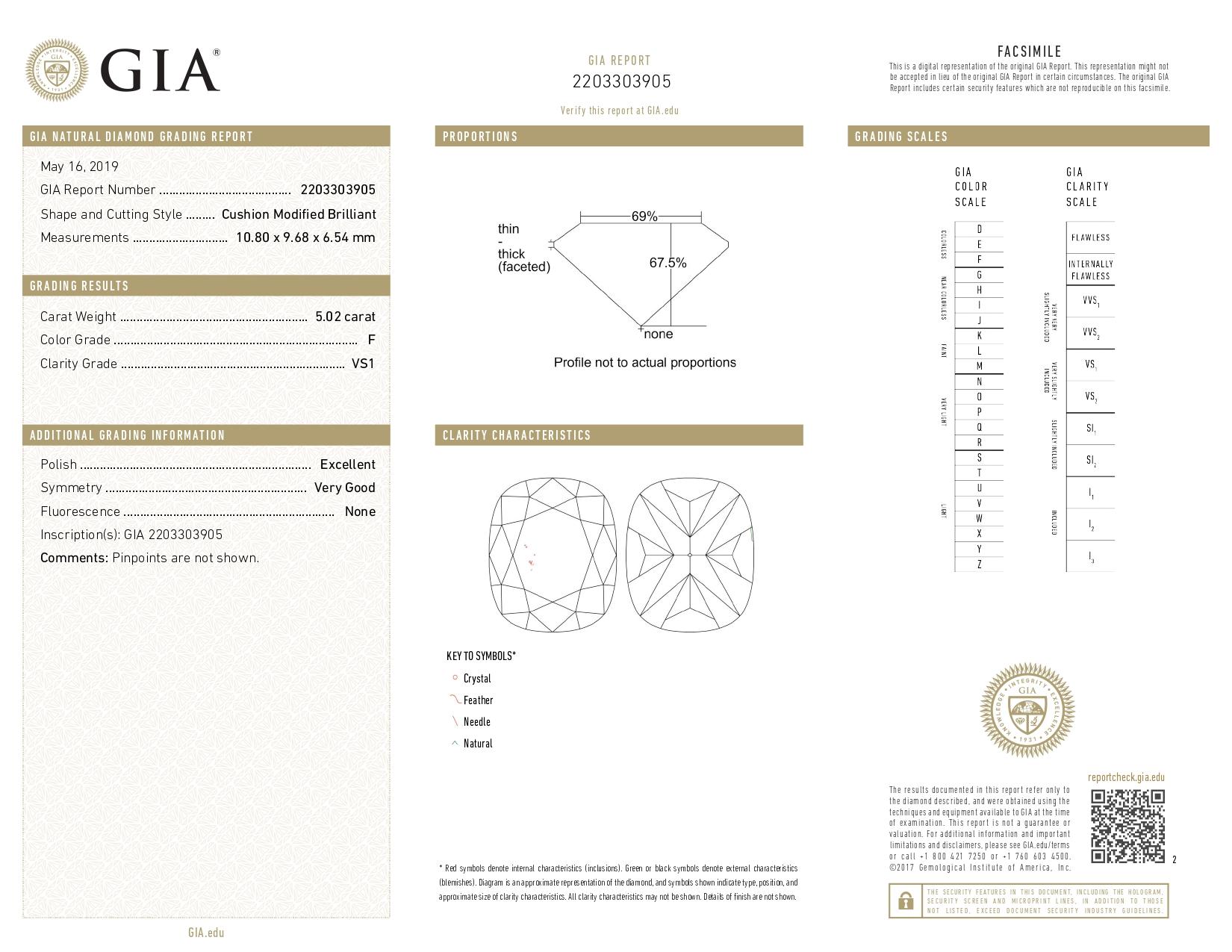 Taglio cuscino Anello con diamante aureolato a cuscino certificato GIA da 5,02 carati con pavè in oro bianco 18 carati in vendita