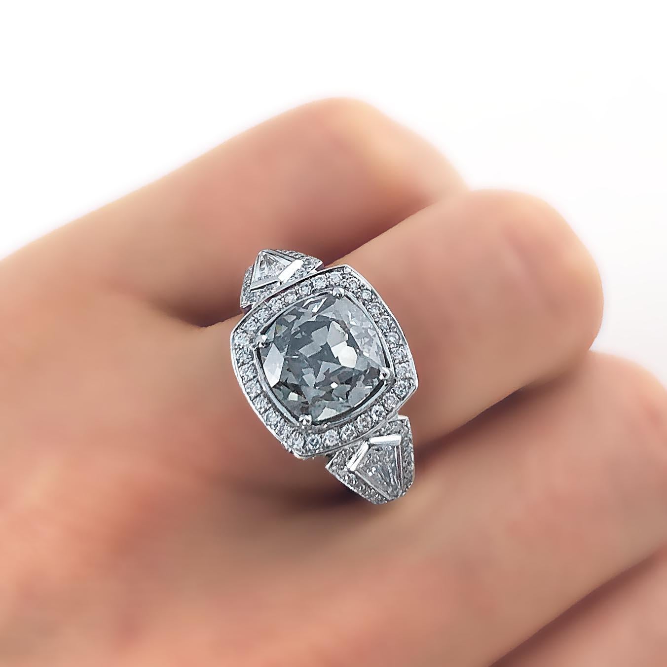 Modern GIA Certified 5.08 Carat Fancy Gray Diamond Three-Stone Ring