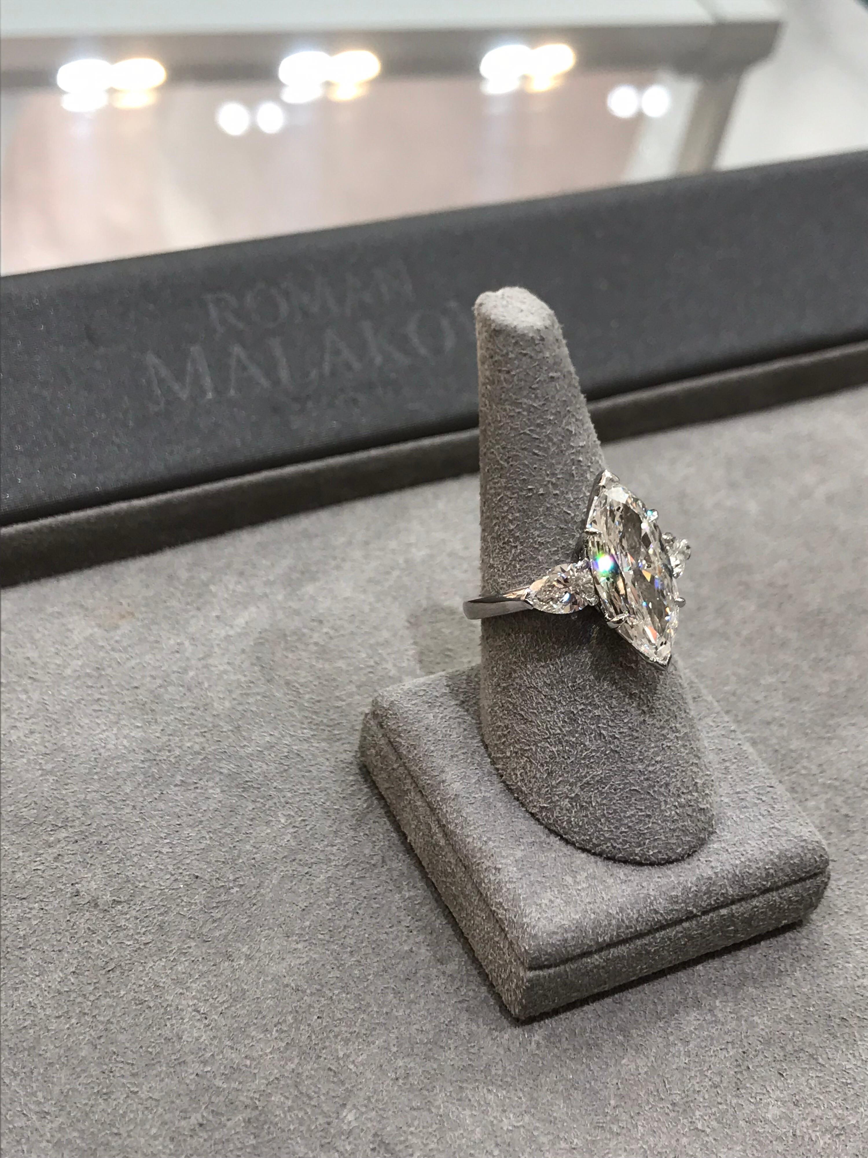 Women's Roman Malakov, GIA Certified 5.08 Carat Marquise Cut Diamond Engagement Ring
