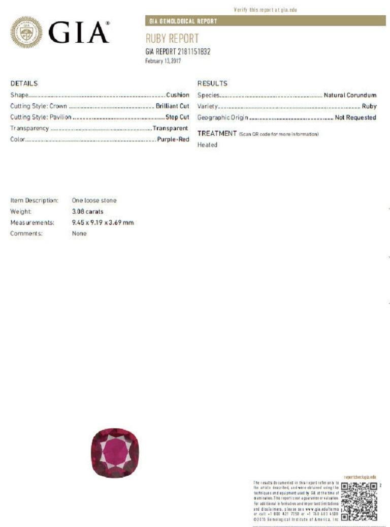 GIA Certified 5.08 Carat Natural Ruby Diamonds Ring 18 Karat Ballerina Prime For Sale 4