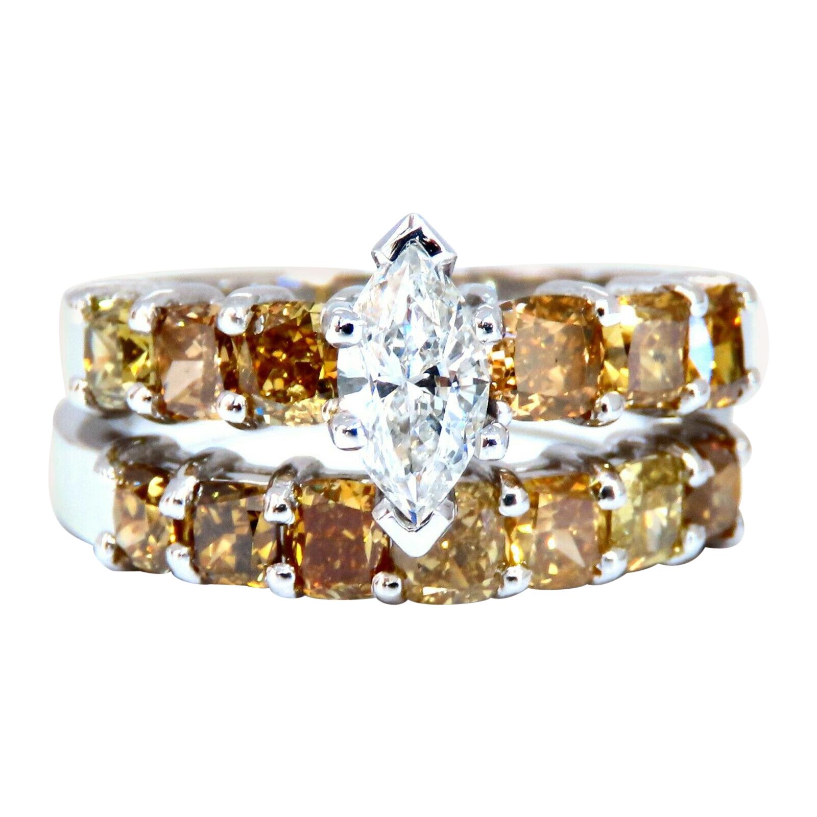 GIA Certified .50ct Natural Marquise & Fancy Color Diamonds Ring For Sale