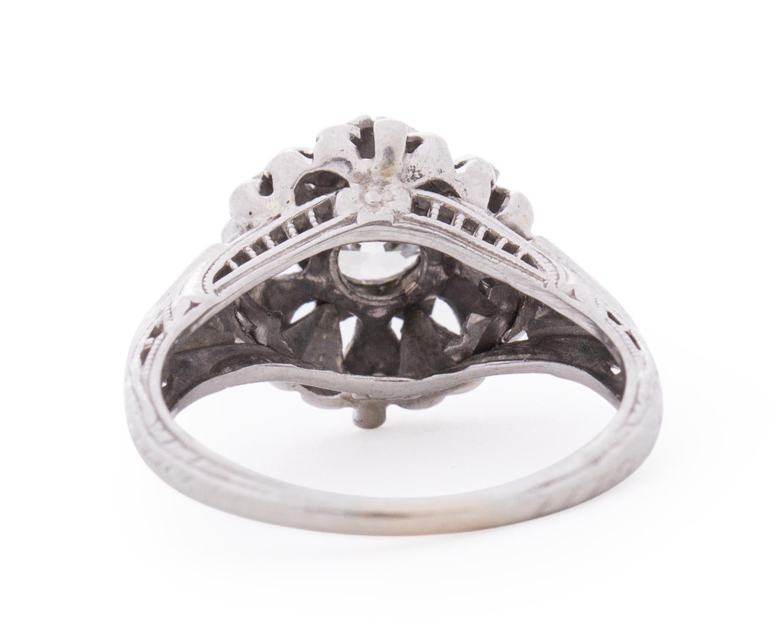 Old European Cut GIA Certified .51 Carat Art Deco 18 Karat White Gold Diamond Engagement Ring For Sale