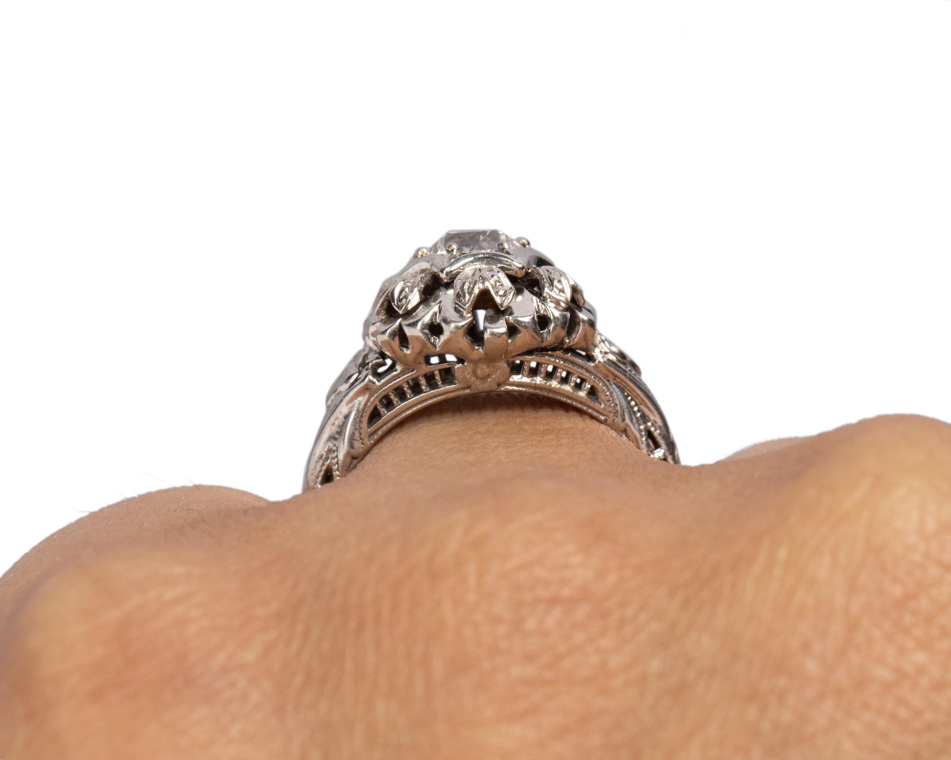 Women's GIA Certified .51 Carat Art Deco 18 Karat White Gold Diamond Engagement Ring For Sale