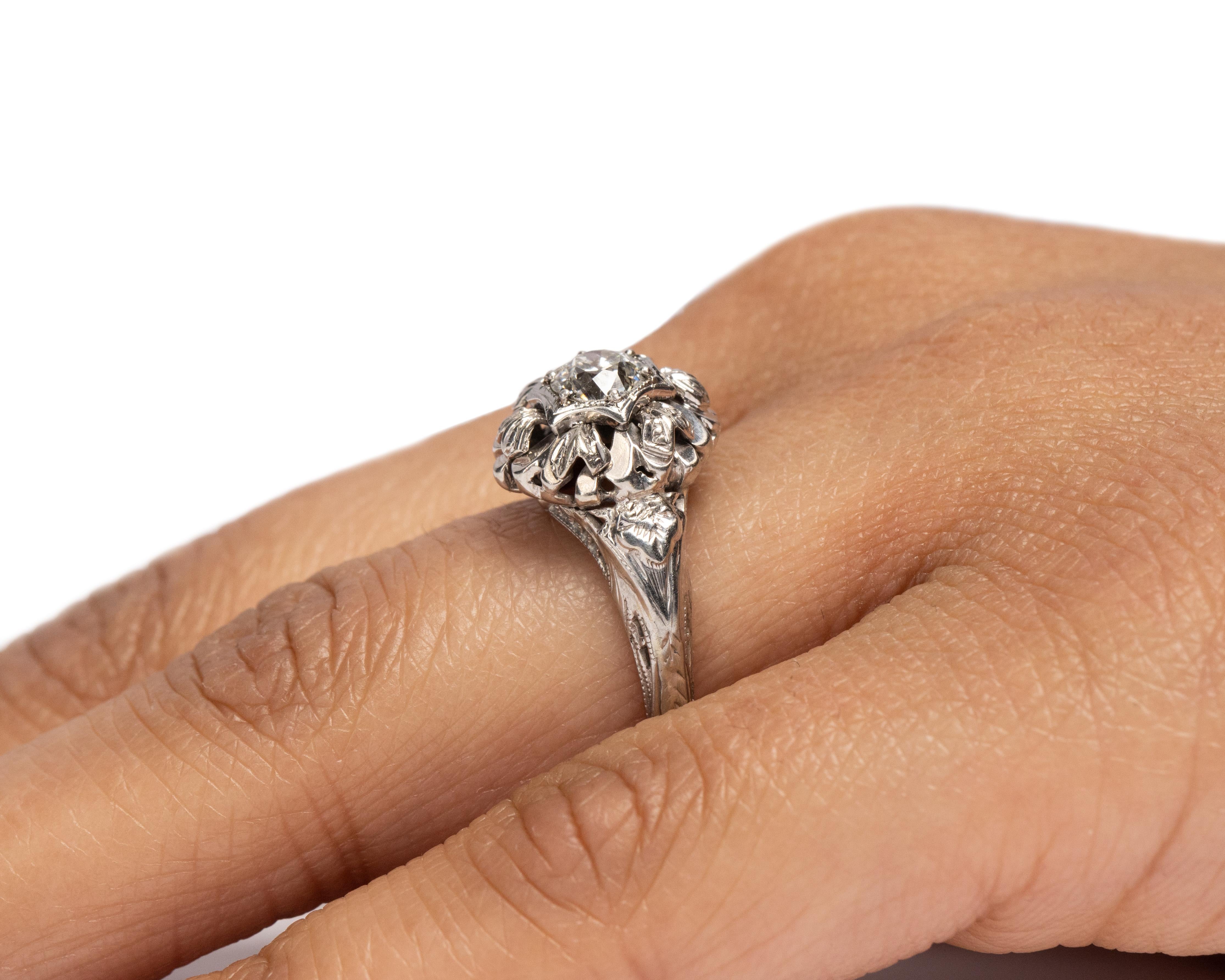 GIA Certified .51 Carat Art Deco 18 Karat White Gold Diamond Engagement Ring For Sale 1